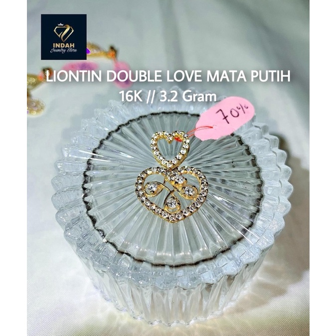Liontin 2 Hati full mata putih emas 70% // pedant necklace 2 love mata putih full emas 70%
