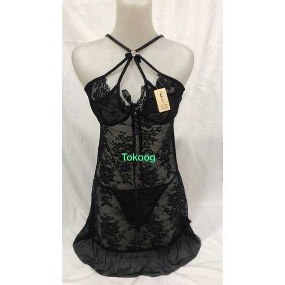 LINGERIE BAJU TIDUR SEKSI RENDA BERTALI PREMIUM GUBALI LACE TIPIS