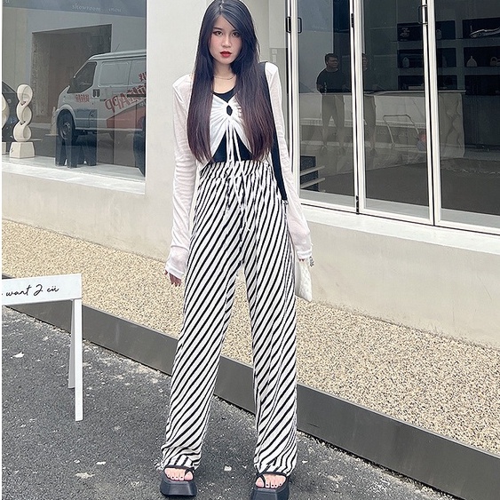 【Blossom】Cullottes Wide Leg Striped Pants 2432