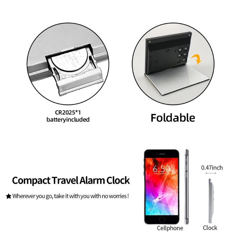 Jam Alarm Digital Lipat Dengan Layar LED LCD Besar + Termometer + Kalender Untuk Travel