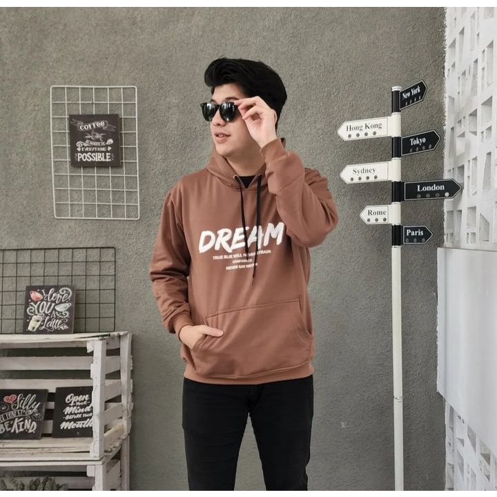 DREAM Hoodie Sweater Jacket Pria Oversize Terbaru Motif Simple Fashion Kasual Daily Kekinian