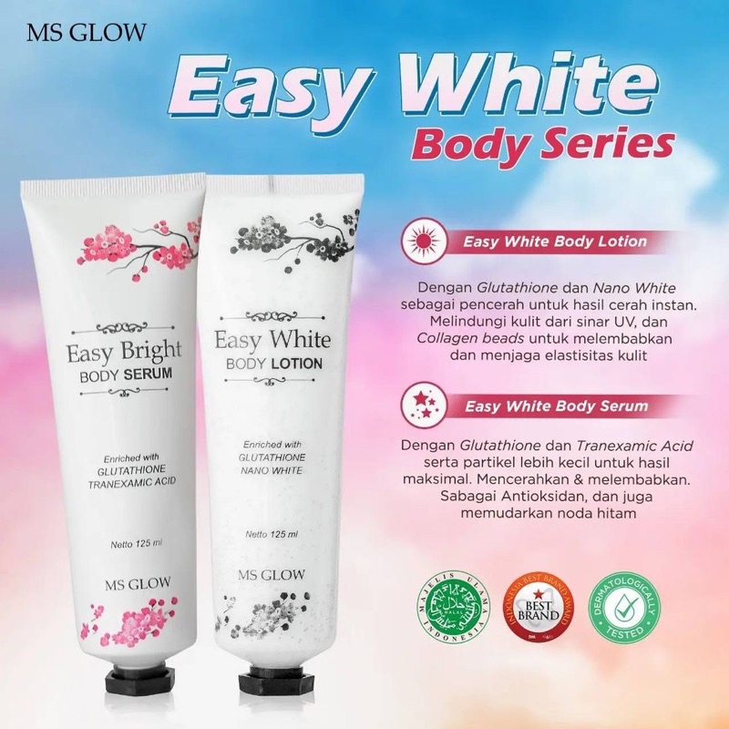 Ms Glow Easy White Bright Body Series Lotion Dan Serum Mencerahkan Kulit Tubuh, Mengencangkan Serta 
