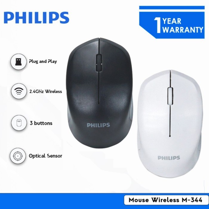 Mouse Philips M-344 Wireless 1600DPI Ergonomic Design - PHILIPS M344