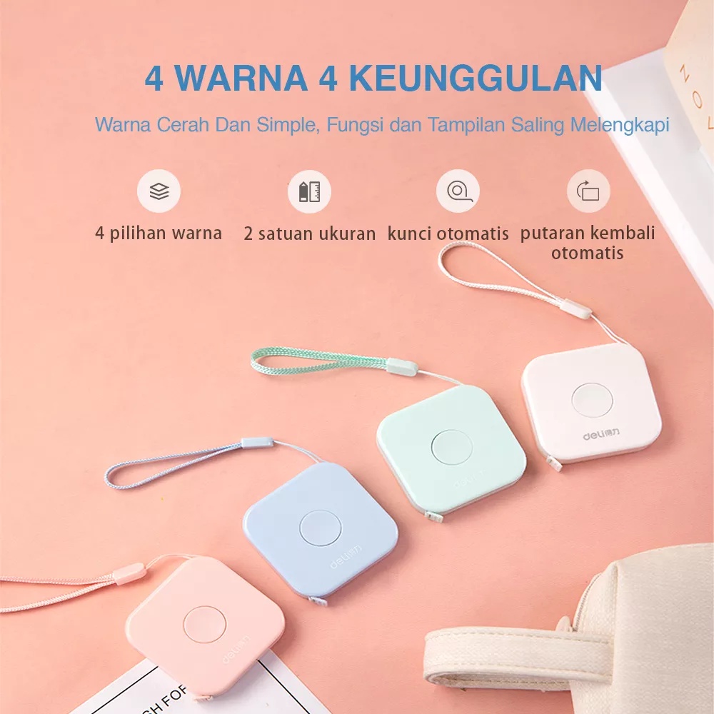 METERAN BAJU 2 METER X 7 MM DELI 79652 WARNA PASTEL LUCU MEASURE TAPE GULUNG TRAVEL MINI