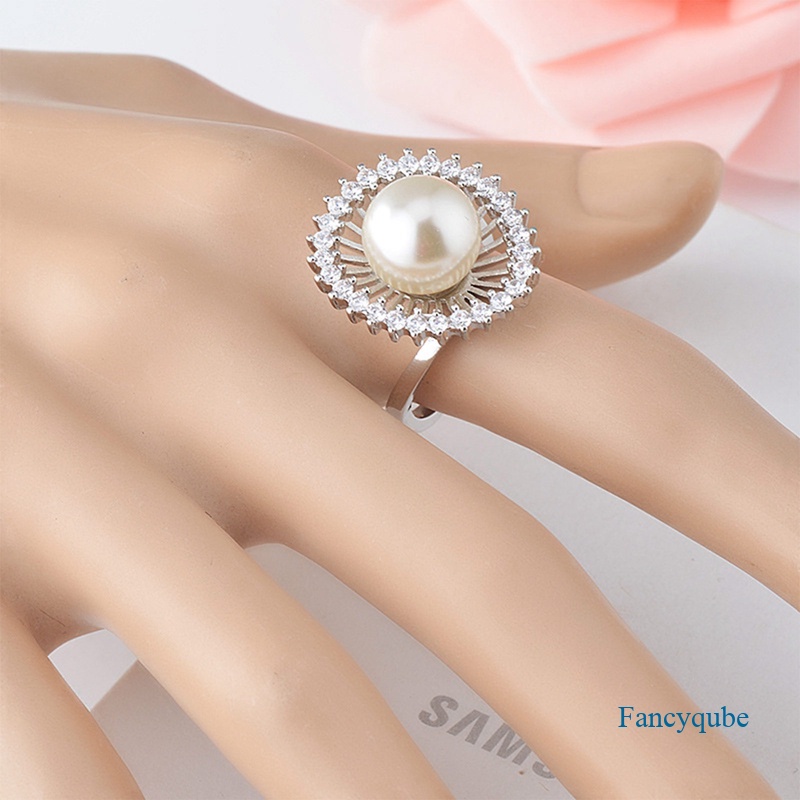 Fancyqube Cincin Bentuk Bunga Besar Aksen Mutiara Imitasi Gaya Korea Retro Vintage Untuk Wanita
