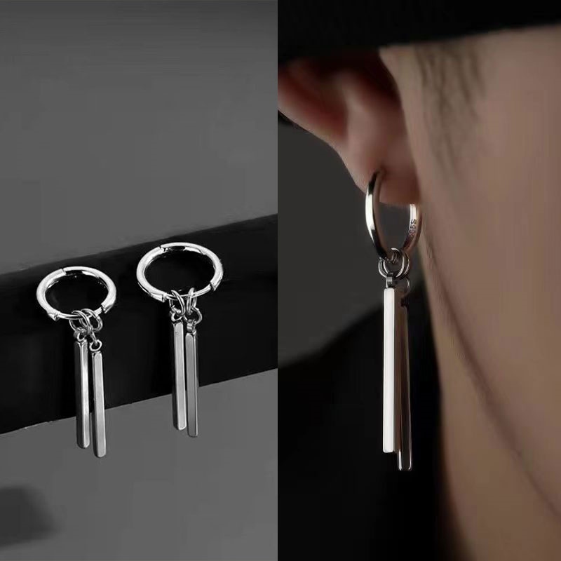 Anting Tusuk Gantung Desain Stick Ganda Gaya Minimalispunkunikkeren Untuk Wanita