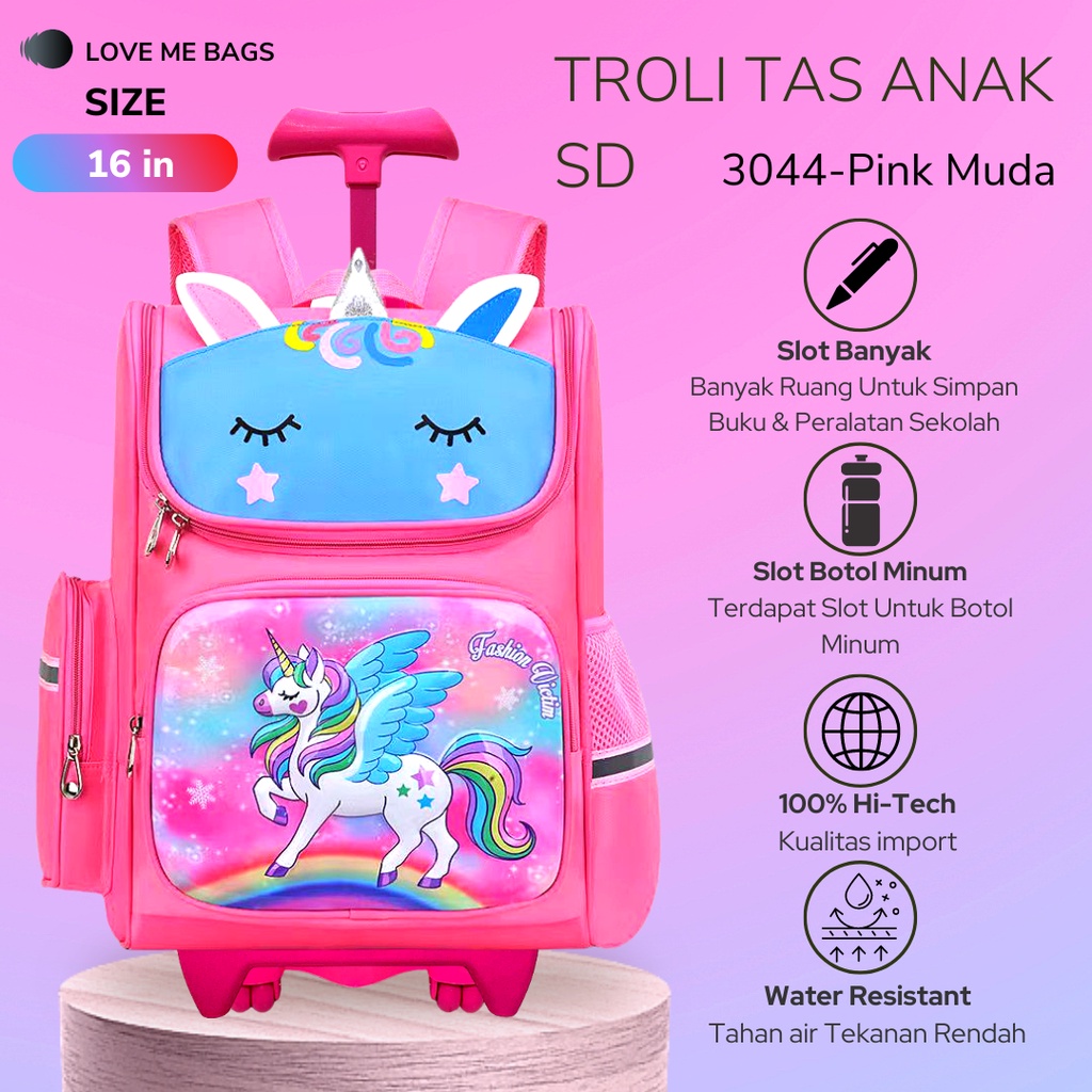 LMB Tas Troli Anak Sekolah Perempuan SD Import Karakter Kartun Bahan Nilon Premium Unicorn Ukuran Besar