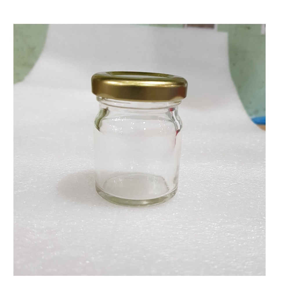 50ml  Botol kaca Jar 50ml Tutup Gold / Botol + Tutup Silinder 50ml / Botol kaca Souvenir Rekorasi