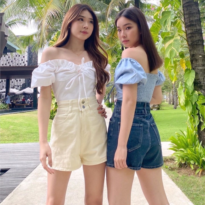 ALEXA HIGHWAIST HOT PANTS SOFT DENIM JEANS PREMIUM KOREA - DENIM BLUE JEANS - CELANA PENDEK WANITA - KADO ULTAH CEWEK