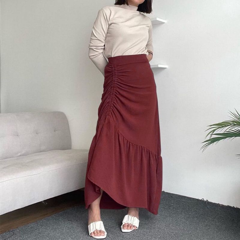 ROK SERUT CASUAL KOREAN LOOK - MIDI MAXY SKIRT - ROK WANITA KOREAN TERBARU