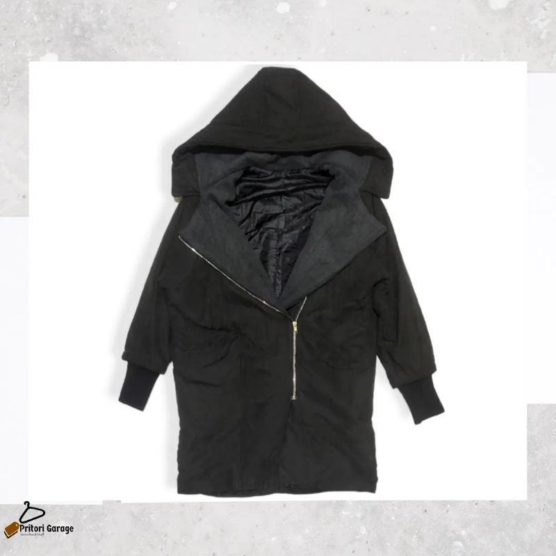 Parka Coat Suede Sherpa Hoodie Jacket Cewek Basic Black Color Vintage