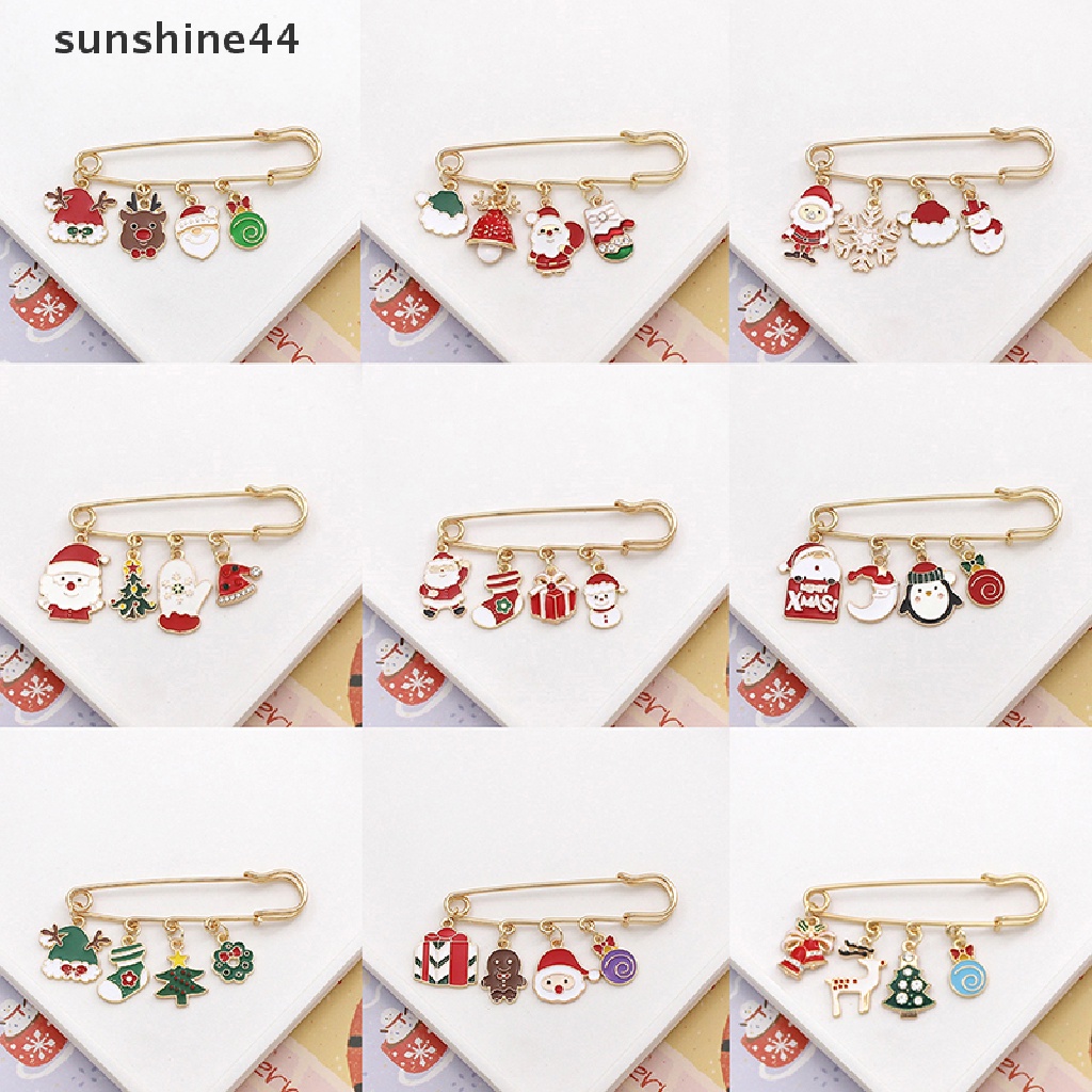 Sunshine Bros Pin Bentuk Kartun Santa Claus / Rusa / Pohon Natal Bahan Metal Untuk Aksesoris Pakaian