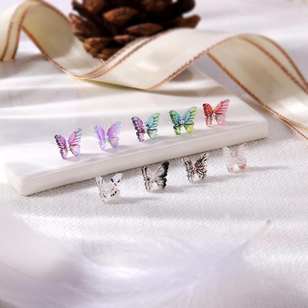1 Pasang Anting Stud Tindik Tulang Rawan Bentuk Kupu-Kupu Hypoallergen Warna-Warni Bahan Resin
