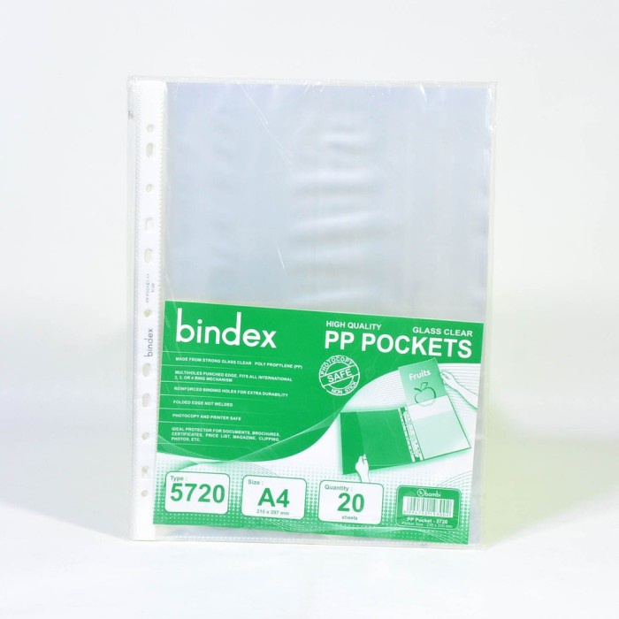 

Pp Pocket / Sheet Protector / Glass Clear Bening A4 / Folio- Bindex