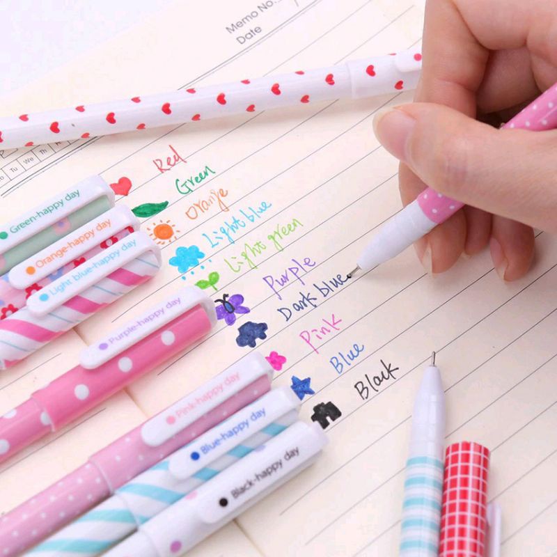 

pulpen gel motif isi 10 warna bolpoin motif