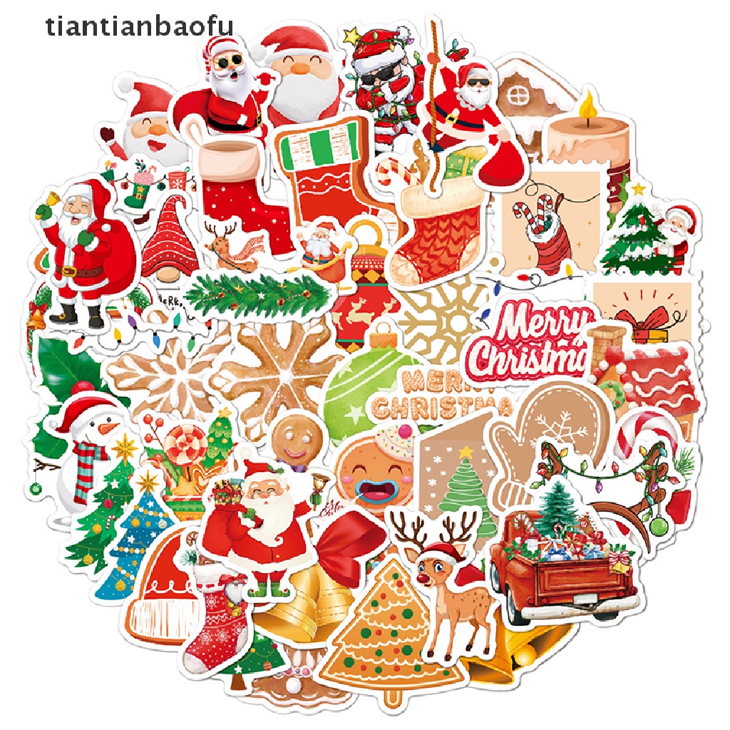 50 Pcs Stiker Desain Santa Claus Natal Untuk Laptop / Koper / Skateboard