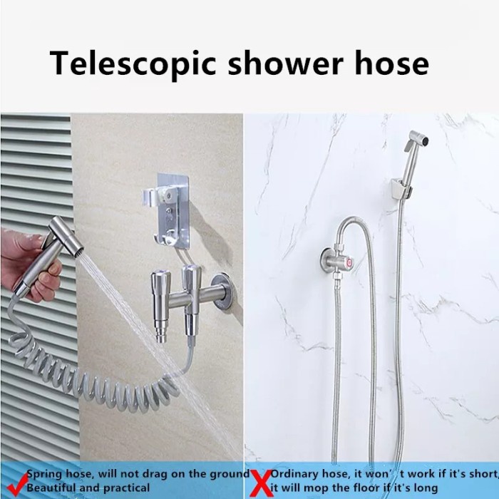 Selang Shower Mandi Toilet Bidet Fleksibel Spring Hose Spiral 2 Meter - Abu-abu