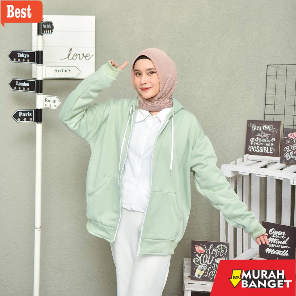 jaket wanita kekinian 2022 Hoodie Zipper Polos Mint Jaket Wanita & Pria | SFID