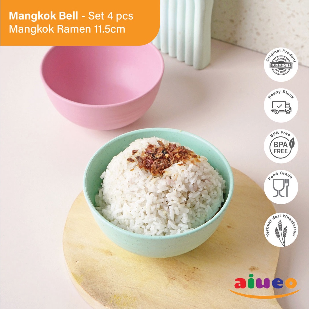 AIUEO Set 4 Pcs Mangkok Prasmanan 11.5cm Mangkuk Wheat Straw Bowl |  Mangkuk Plastik Microwave Warna Warni Set 4 Pcs Aesthetic Estetik Plastik | Mangkok Nasi Cetakan Nasi