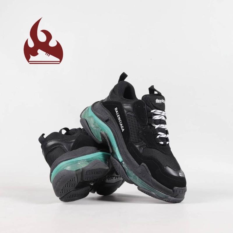 Sepatu Balenciaga Triple S Black Sole Green