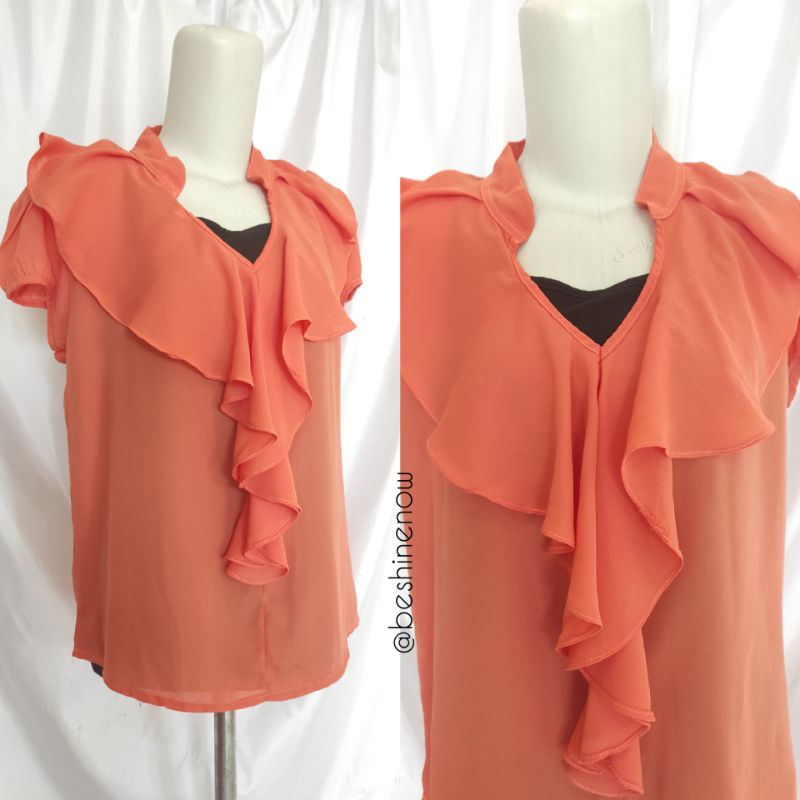 Women's Blouse Ruffle Top Peach /  Blouse Formal Kerja / Blouse Wanita / Blouse Peach / Blus Ruffle 