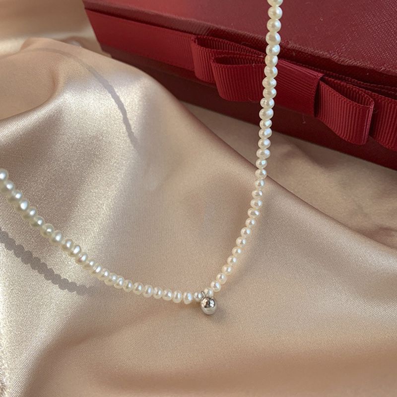 Silver Charm Pearl Necklace | Kalung Beads Manik manik Korea, Perhiasan Wanita Pria Kekinian, Gaya V