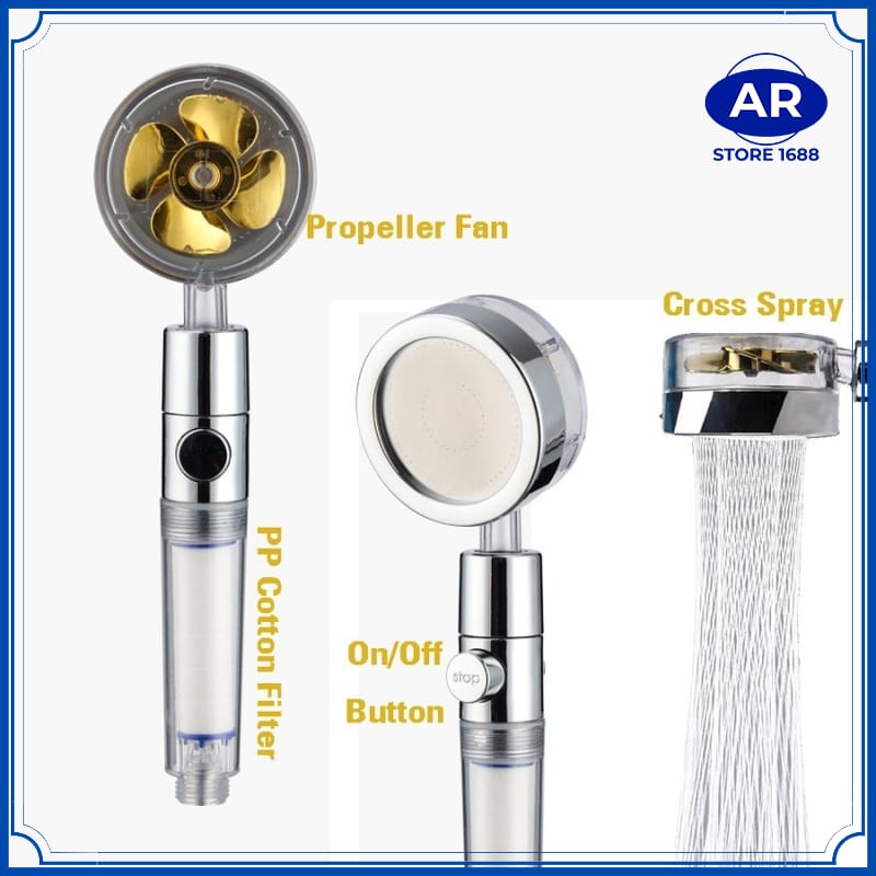 Turbo Fan Shower Head Water Saving High-Pressure Rainfall Propeller ABS Jet Shower Head 360 Rotation Toilet Bathroom Accessories shower-AR STORE1688