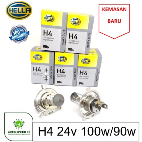 BOLA LAMPU BOHLAM HALOGEN H4 24V 100W/90W HELLA UNTUK TRUK
