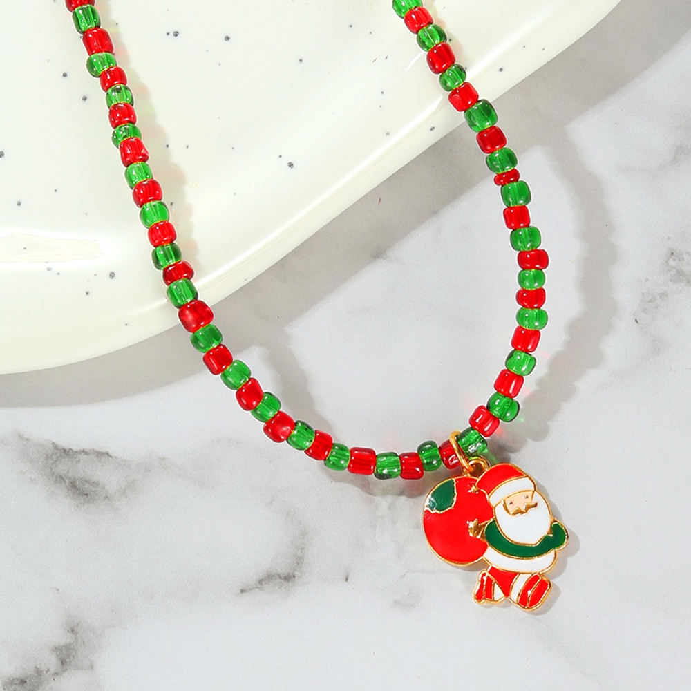 Kalung Klavikula Manik-Manik Warna-Warni Desain Santa Claus Pohon Natal Snowman Untuk Pria Dan Wanita