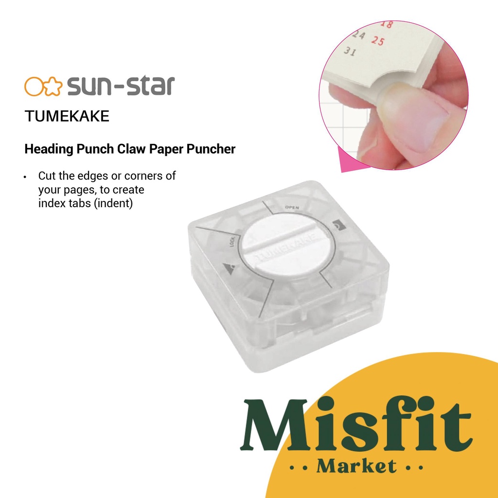 

SUN STAR Tumekake Heading Punch Claw Paper Puncher Pelubang Bookmark