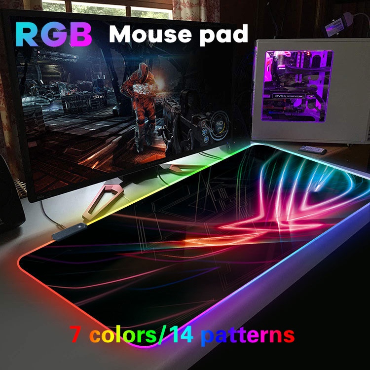 Alas Tatakan Mouse Pad ROG RGB Gaming Colorful LED Large Mousemat - Mousepad USB
