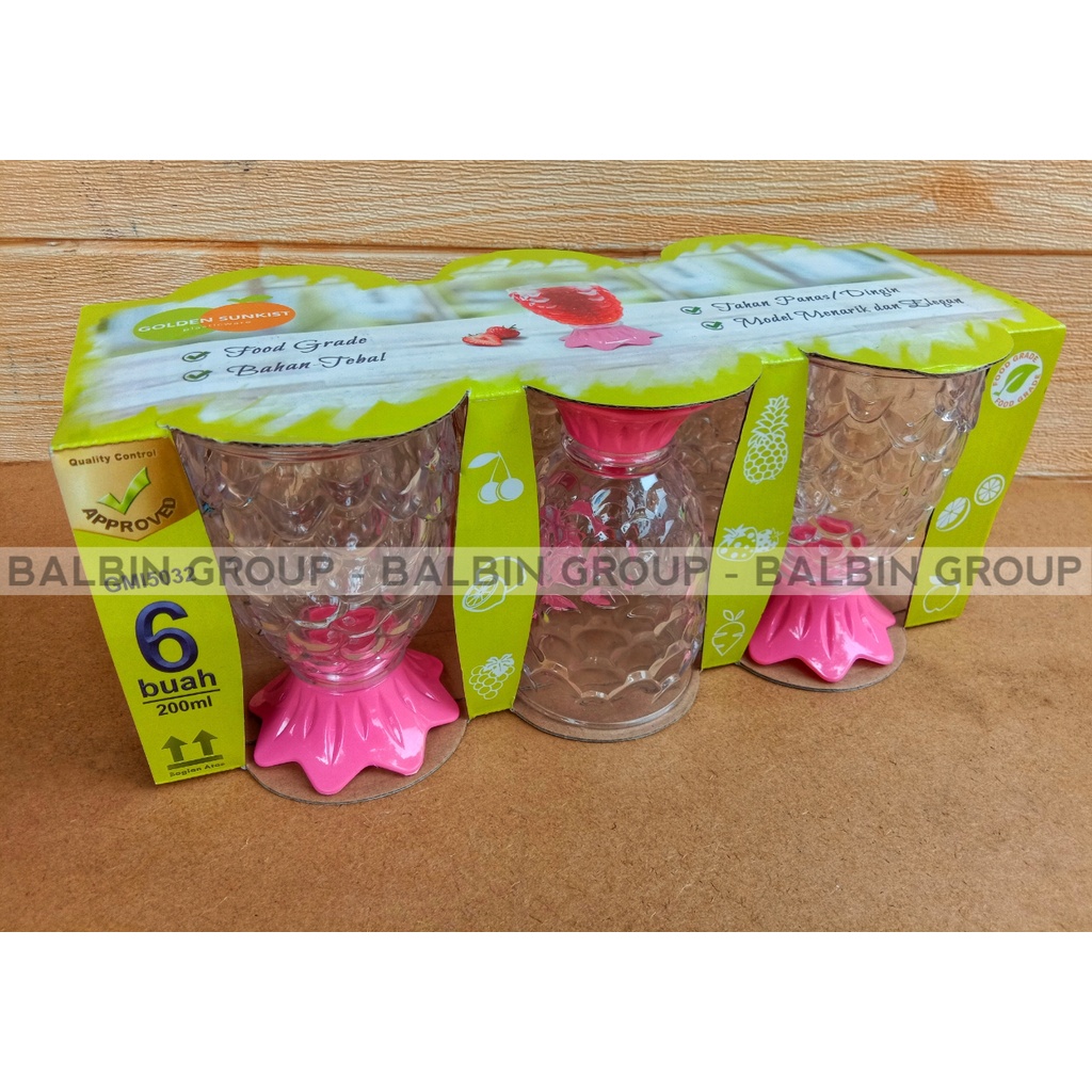 SATU SET ISI 12 PCS / 1 LUSIN | GELAS SIRUP GOLDEN SUNKIST 200.ML GELAS NANAS TERBARU - GELAS PLASTIK BPA FREE FOOD GRADE