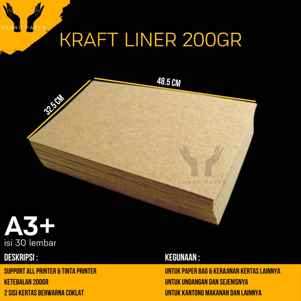 

Kertas Paper Bag Lembaran 200 gsm Kraft Liner A3 Plus isi 30 lembar / Bahan Paper Bag / Brown Kraft Paper