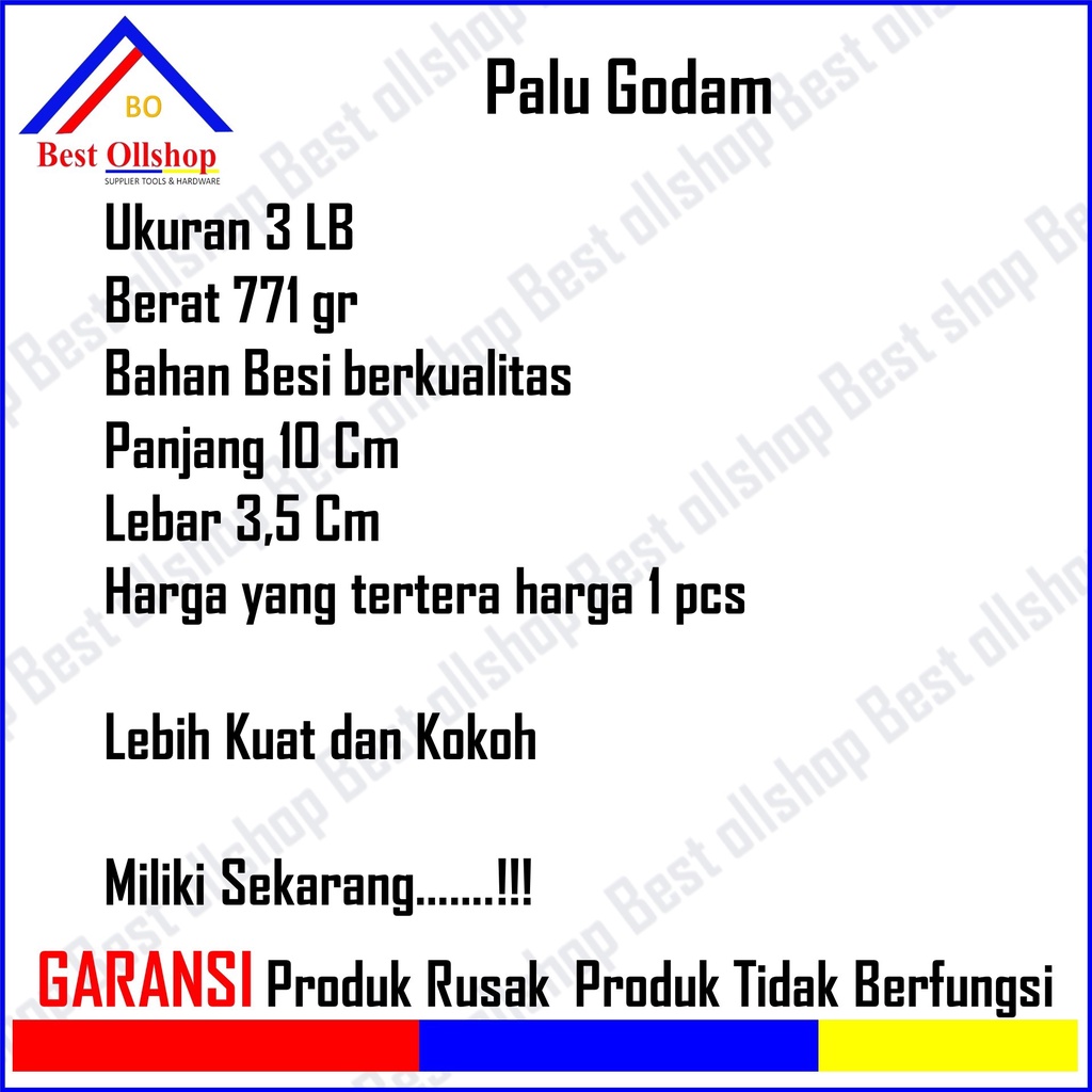 Palu Besi Kepala Bogem Godam Bodem Batu Tanpa Gagang Kayu Fiber 3 Lb Murah