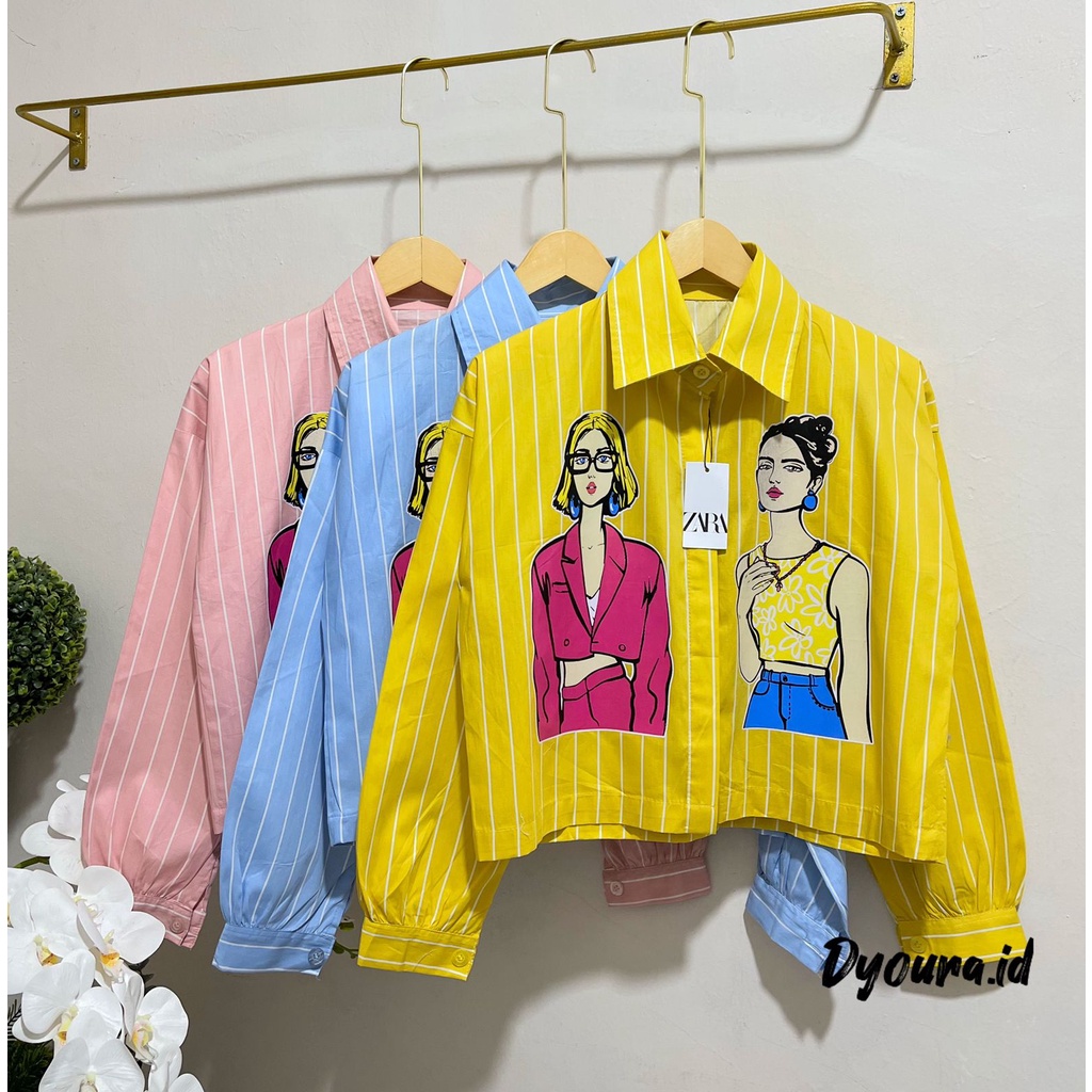 kemeja crop salur /Atasan Kemeja Busui || Kemeja Sablon Viral || KEMEJA CROPE SABLON WOMEN Baju Atasan Wanita Top Kekinian / kemeja prit/ kemeja crop print