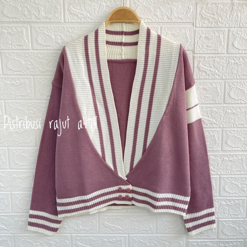 YOKOHAMA CARDIGAN RAJUT KANCING MOTIF GARIS GARIS OUTER WANITA KOREA