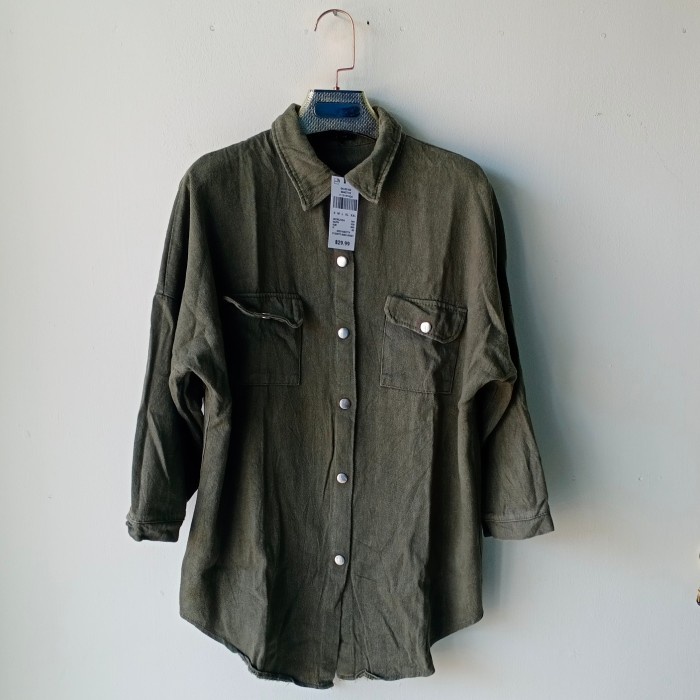 Fitme/Kemeja tebal wanita Hijau Army/kemeja jaket hijau Army  Thrift premium
