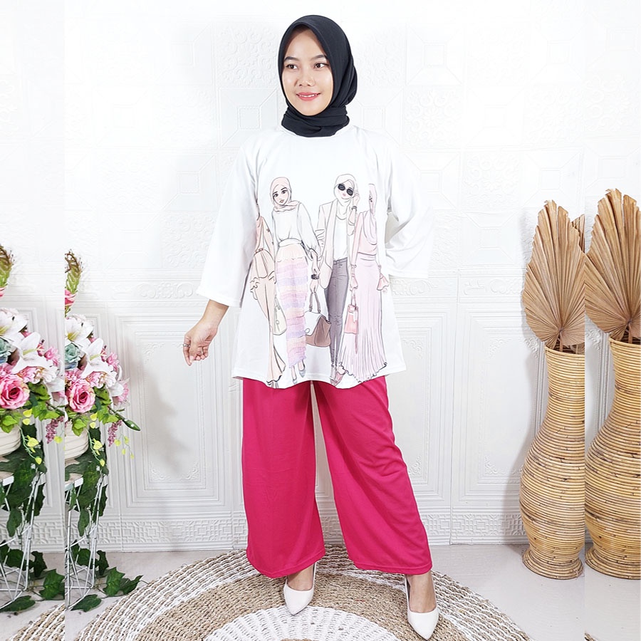 HASFI SET ATASAN TUNIK OVERSIZE DAN CELANA KULOT PANJANG WANITA BERHIJAB GL FASHION