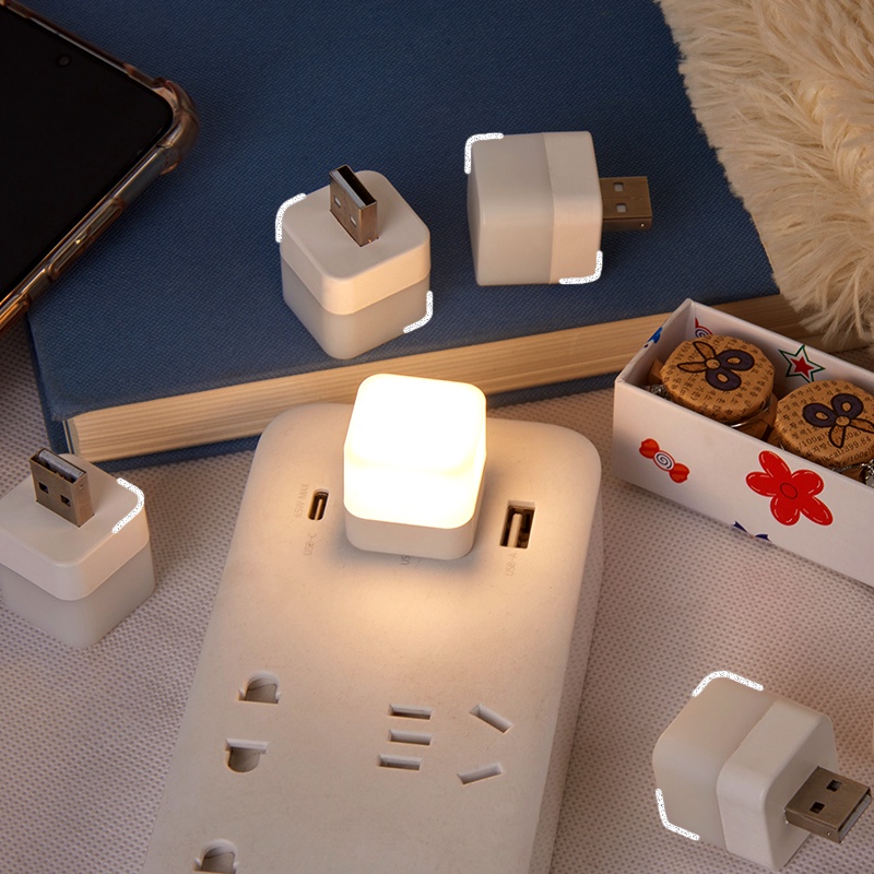 Lampu Colokan USB Lampu Tidur Hias Kamar Lampu Kotak Kecil Portabel
