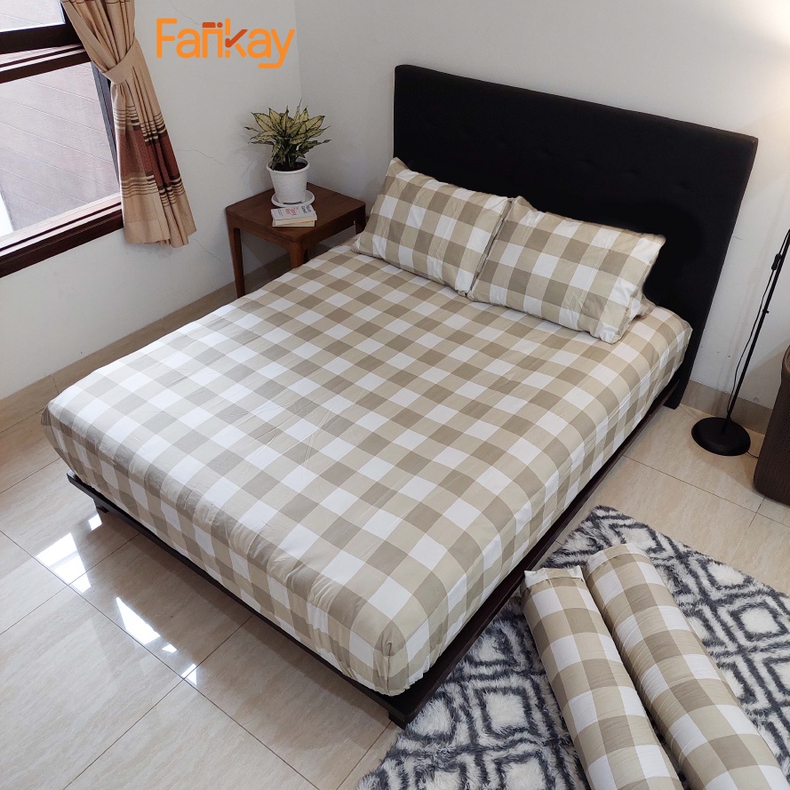 Sprei Motif Gingham Khaki Ukuran 90x200 - 200x200 - FANKAY