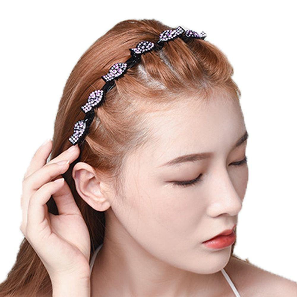 Needway   Wanita Bergigi Klip Hadiah Lucu Vintage Untuk Gadis Daun Anti-slip Berlian Imitasi Zirkon Braided Headband