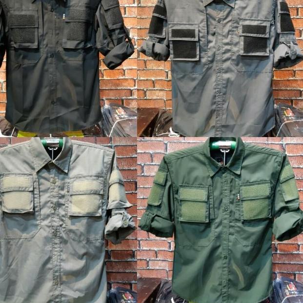 kemeja tactical army kemeja taktikal lengan panjang pria hijau army - HIJAU ARMY, M