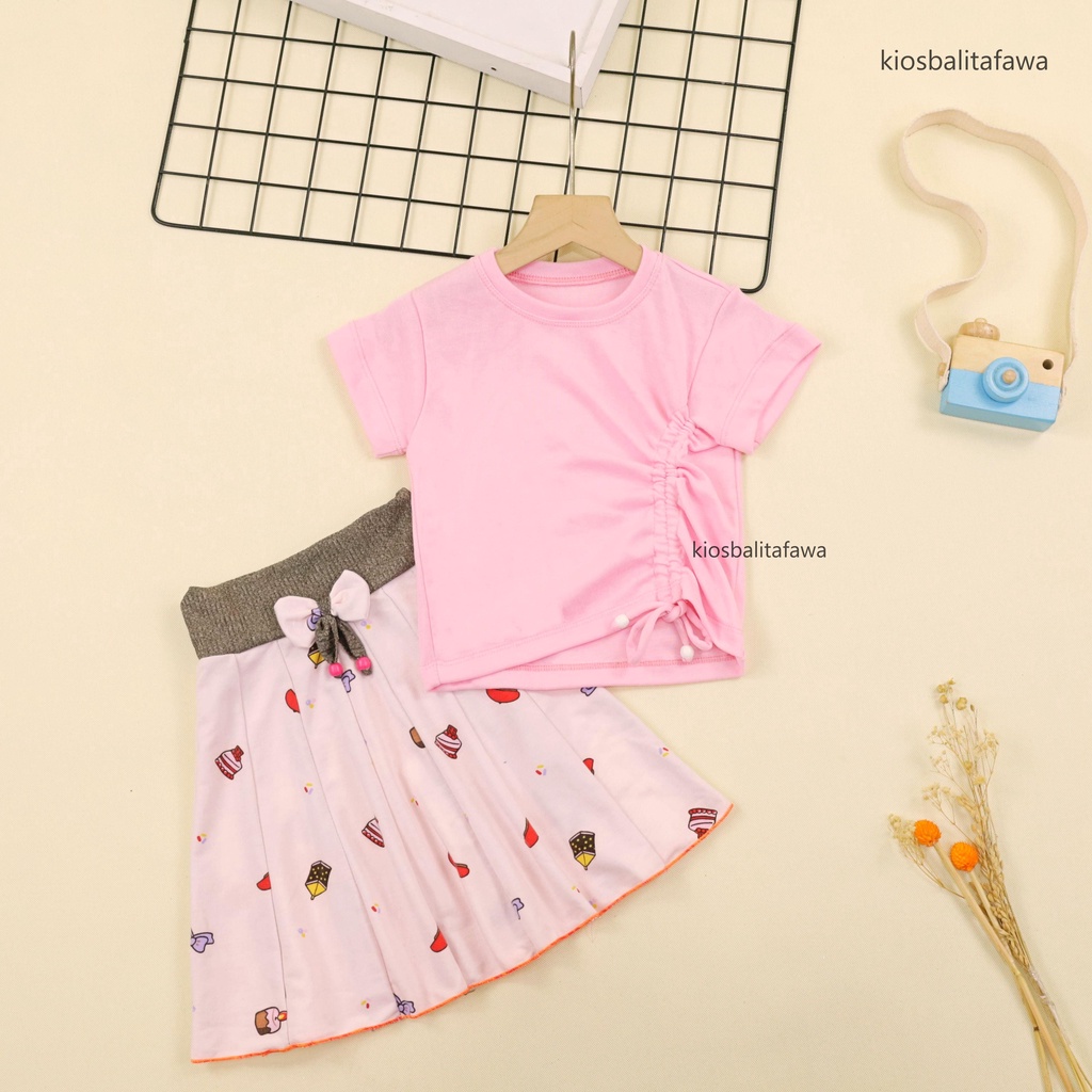 Setelan Mixed Bianca uk 2-5 Tahun / Set Kaos Knit Polos Anak Perempuan Baju Serut Rok Balita 2-5 Years Murah Babycinnamon