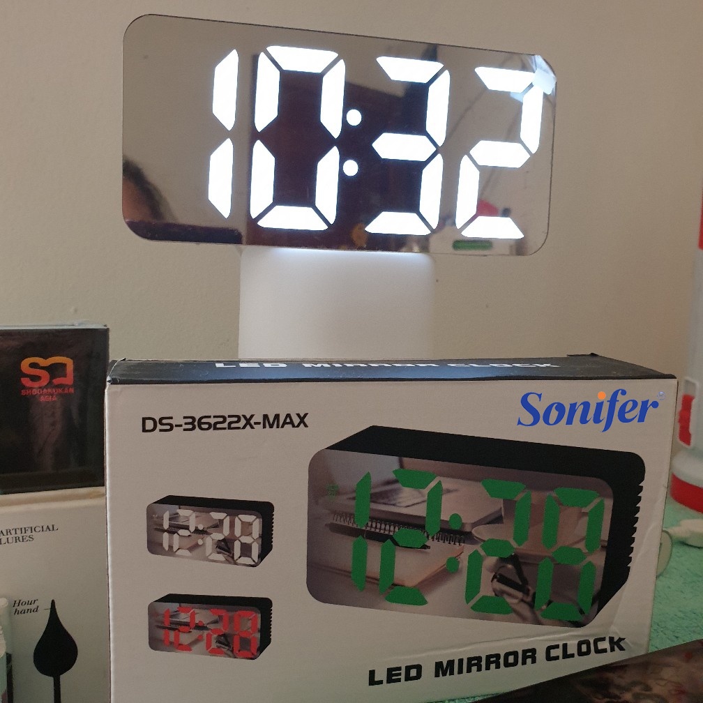 Jam Meja Digital Angka LED Besar Digital Alarm Clock Mirror Sonifer