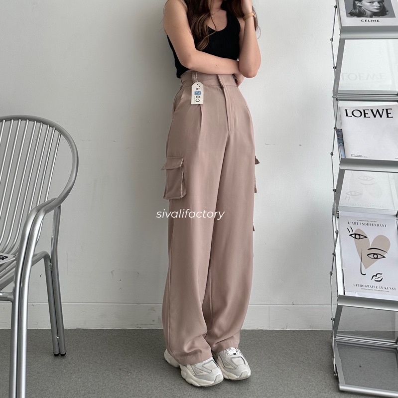 SIVALI Bonnie Cargo Pants - Highwaist Loose Cargo - Celana Kargo Wanita - Baggy Pants