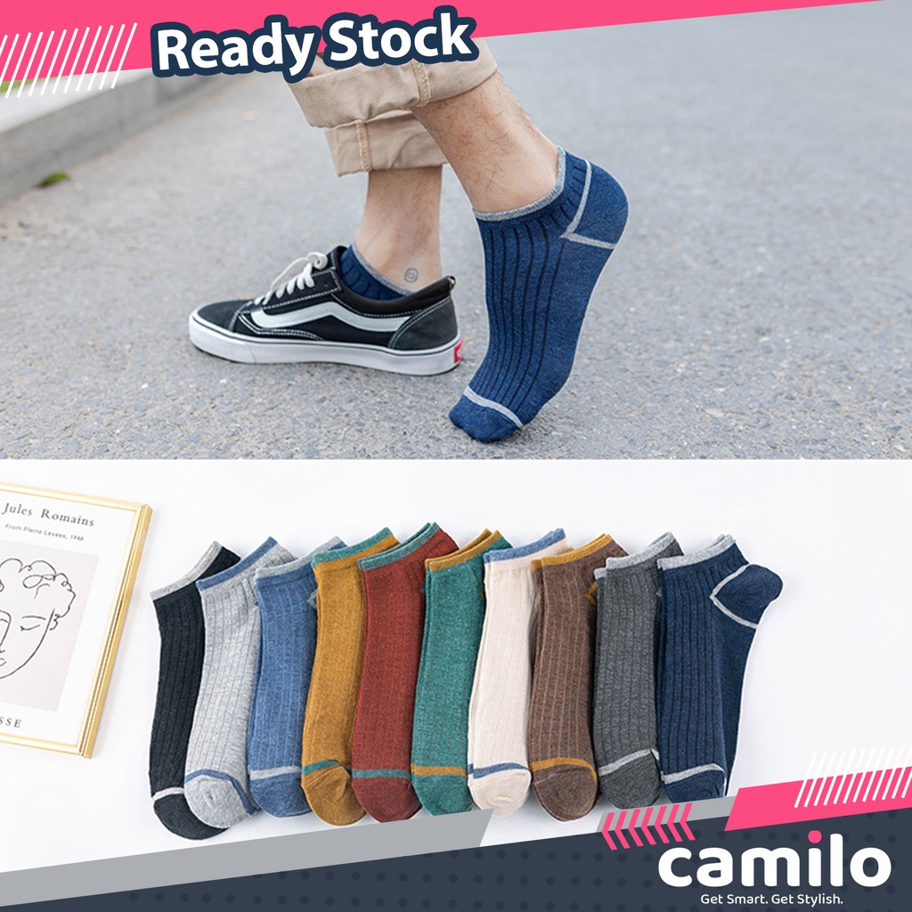 ☀CAMILO☀ KK01 Kaos Kaki Wanita Pria Motif Garis Kaos Kaki Pendek Fashion Korea