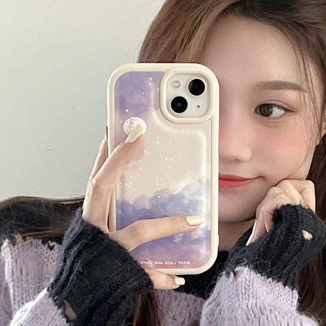 Leather Case HP IPhone 11 12 13 14 Pro Max 14 Plus iPhone XR XS Max Case iPHONE 13 Purple Black Star Sky Girl Women Pretty Ins casing