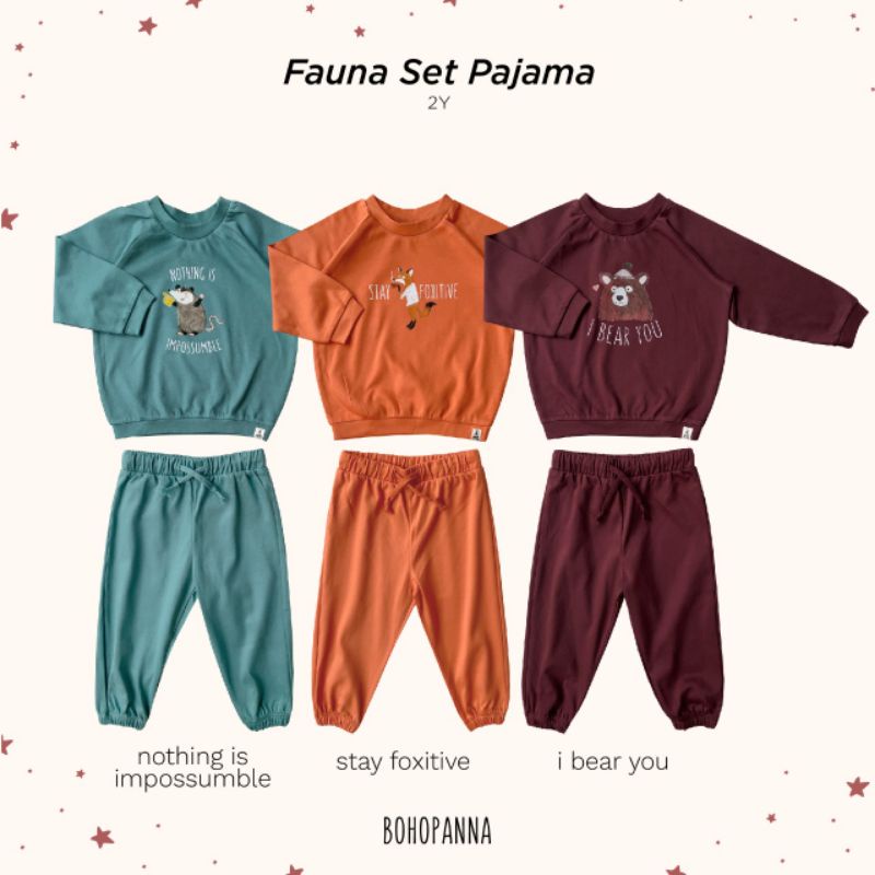 BOHOPANNA - FAUNA SET PAJAMA BOHOPANNA - PIYAMA ANAK - BAJU TIDUR ANAK - SETELAN BAJU BAYI