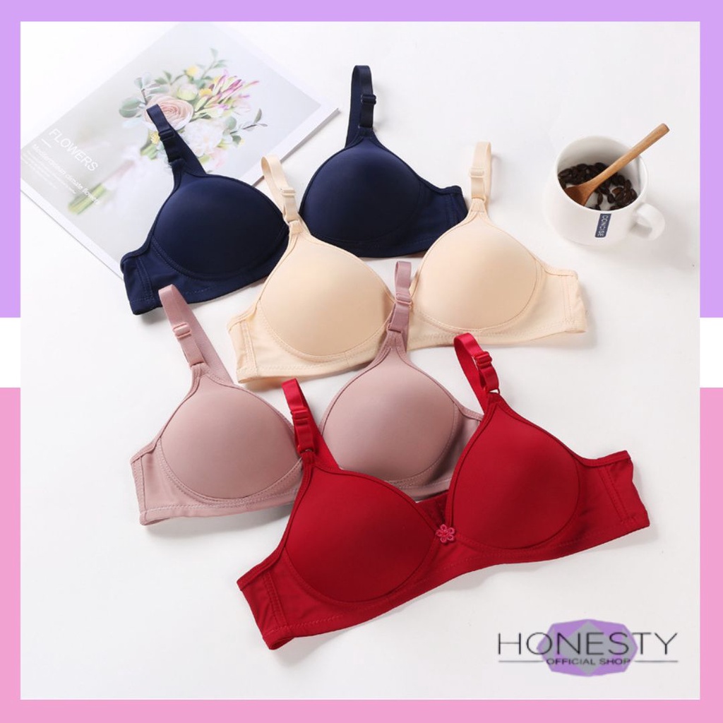 Miss H ~ 216 Bra Push Up BH Wanita Seksi Polos dengan Hiasan Bunga Pakaian Dalam Wanita Import