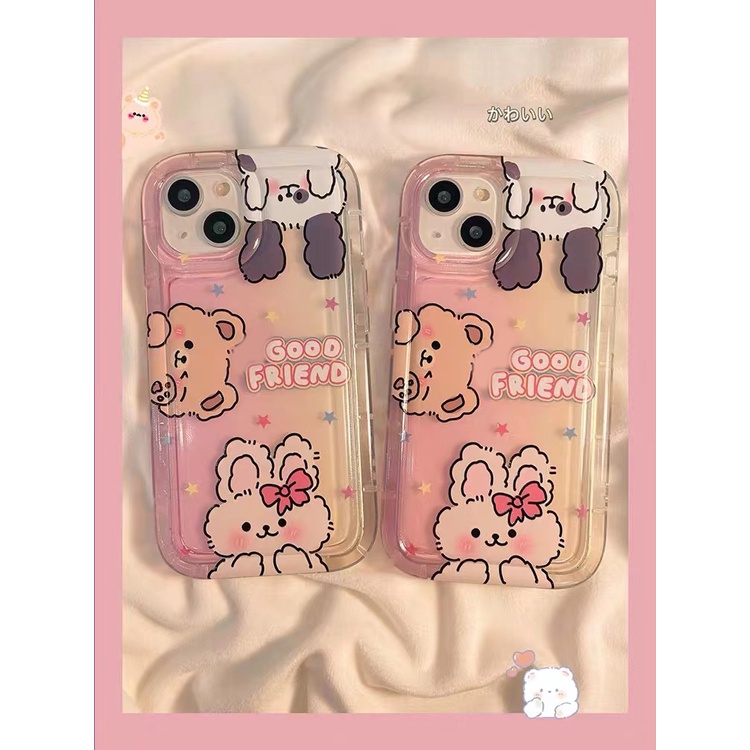 Soft Case Silikon TPU Transparan Motif Kelinci Beruang Untuk IPhone 14 13 12 11 Pro X XR XS Max 6 6S 7 8 Plus